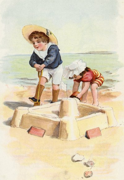男の子と女の子が砂の城を構築 作： French School