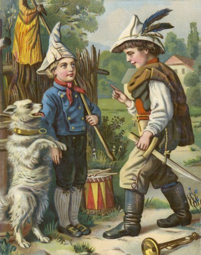 田舎で犬と兵士をしている男の子 作： French School