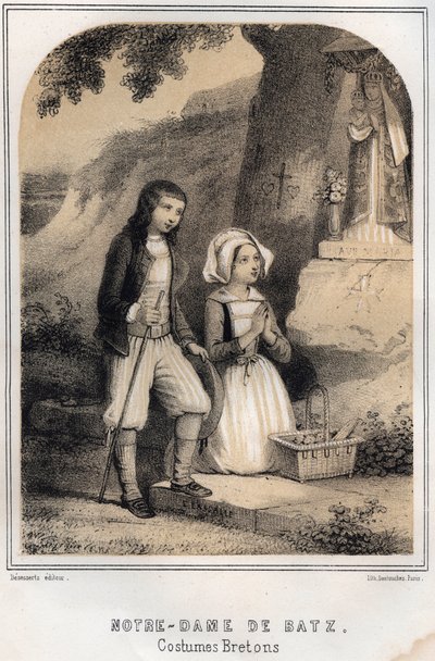 ブルトン人の衣装 - ノートルダム・ド・バッツ - MORING MICHEL著「THE SOURIES DE MON UNCLE MEMORIES ET RECITTS DE VOYAGES」に掲載された彫刻 - 19世紀末 作： French School