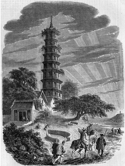 仏教建築：中国・ワンポア島の八角形パゴダの外観写真 作： French School