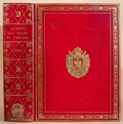 ナポレオンボナパルト（1769-1821）1810（赤いモロッコの革と金）の紋章で囲まれたフランス帝国の町の予算（165117も参照） 作： French School