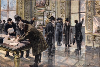 パリのルーヴル美術館で起きた強盗事件（2月2日付フランスの新聞「Le Petit Parisien」のイラスト 作： French School