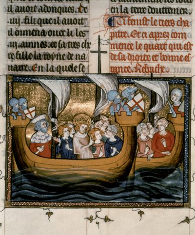 第七回十字軍：第七回十字軍（1248-54年）に出発するルイ9世。 作： French School
