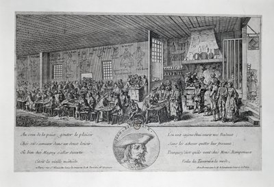 ジャン・ランポノー（1724-1802）の「キャバレー・デュ・タンブール・ロワイヤル」（エングレーヴィング）。フランス 作： French School