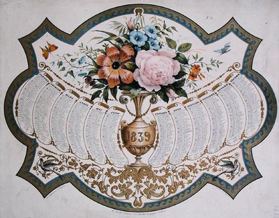 1839年のカレンダー、ゴデフロイ・エンゲルマン（1788-1839）の彫刻（1838年頃）（カラーリトグラフ 作： French School
