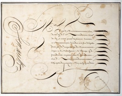 カリグラフィー。ルイ・セノーによる17世紀後半頃の金融ラウンドの手書きチャート 作： French School