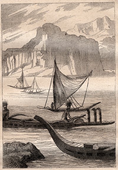 マルキエス諸島のカヌー - "The Great Mariners of the 18th century "から引用したイラスト 作： French School