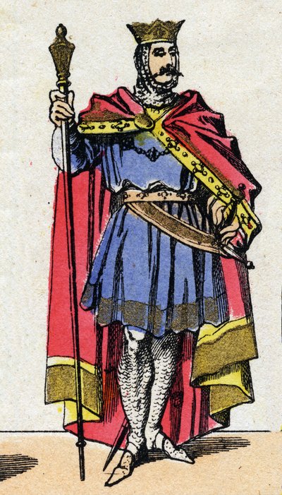 カペティアン王朝。ユーグ・カペ（940-996）の肖像 987年から996年までフランク王国の王。19世紀末のエピナル撮影。個人蔵。 作： French School