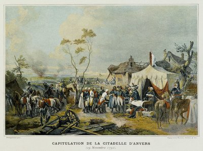 1792年11月29日、アントワープ（ベルギー・フランドル地方）の城塞の降伏。 作： French School