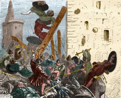 1209年8月、アルビジェに対する十字軍遠征中のカルカッソンヌのキャプチャ。ポール・ルージュール著「フランス百年史」（1891年）に掲載された版画 作： French School