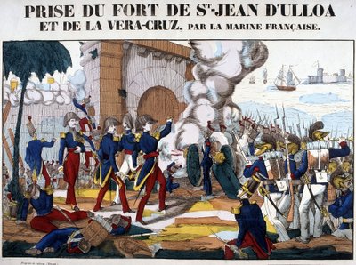 1838年11月、メキシコのウロアの聖ヨハネ要塞とラ・ベラ・クルスの攻略。エピナルの写真 作： French School