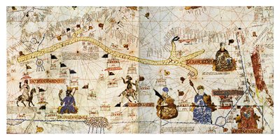 1413年のサハラ砂漠のキャラバンルート、「Histoire de la Locomotion Terrestre...」より、1935年頃（版画）（版画） 作： French School