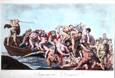 最後の審判を受けるナポレオン（1769-1821）を描いた風刺画、1815年頃（カラーリトグラフ） 作： French School