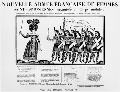 1832年頃のサンシモニア女性の新しいフランス軍を描いた風刺画 作： French School