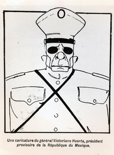 ヴィクトリアーノウエルタ将軍の風刺画（1854-1916）メキシコ共和国大統領代理、ルモンドイラストからの挿絵、1913年3月1日発行 作： French School