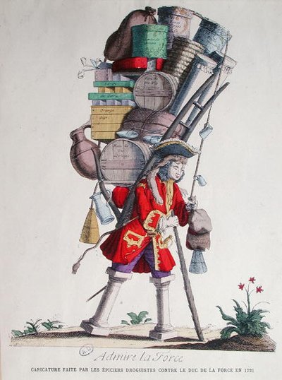 Epiciers Droguistes」が作成した第5代ラ・フォース公爵Henri Jacques Nompar de Caumont（1675-1726）の風刺画。 作： French School