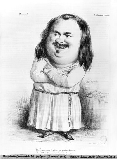 オノレ・ド・バルザックの似顔絵（1799-1850）「ル・シャリヴァリ」、1838年のイラスト 作： French School