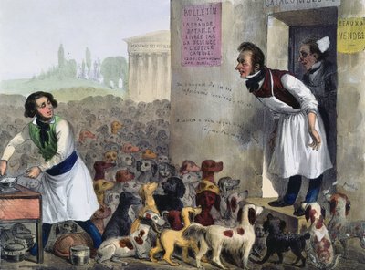 狂犬病犬を扱ったパリジャンの風刺画、1840年頃 作： French School