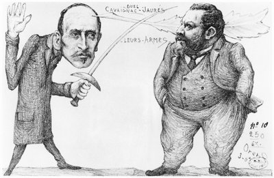 ゴデフロワカヴァイニャック（1801-45）、大臣とジャンジョレス（1859-1914）社会主義指導者および平和主義者、1898年の決闘の風刺画 作： French School