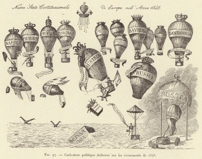 1848年の出来事を題材にしたイタリアの政治漫画（エングレービング 作： French School