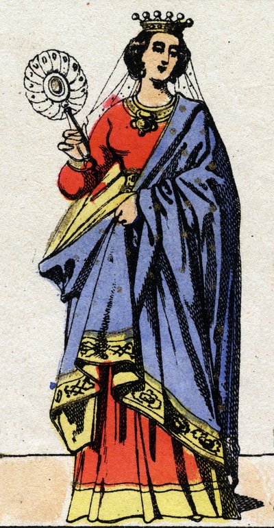 カロリング王朝の時代。Edwige of Wessex（Edgiva, Otgiva, Ogive, 903-951年頃）の肖像。単純者と呼ばれたシャルル3世（879-929）の妻であるフランの女王。19世紀末のエピナル画像。個人蔵。 作： French School
