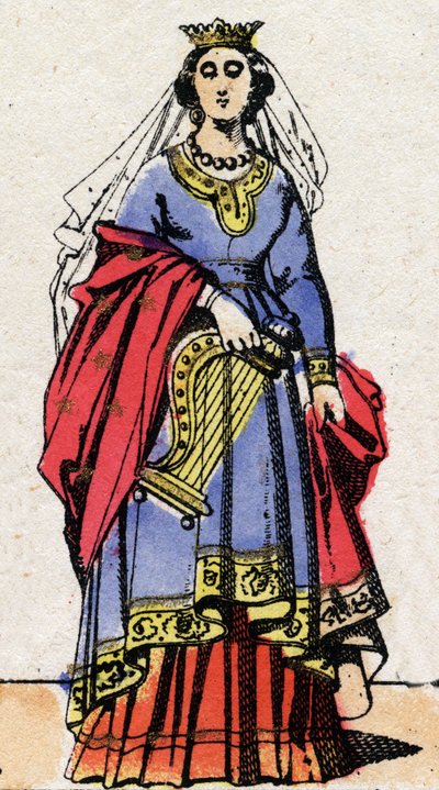 カロリング王朝時代。ラウル・オブ・フランス（890-936年）の妻、エマ・オブ・フランス（894-934年）の肖像。19世紀末のエピナル撮影。個人蔵。 作： French School