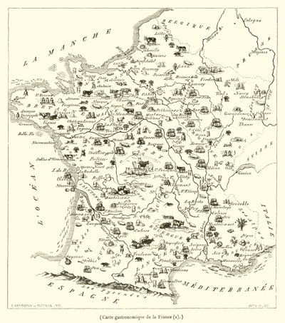 フランスのガストロノミックマップ（彫刻 作： French School
