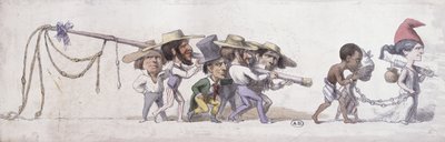 植民地の奴隷商人としてのフランスを描いた漫画、1845-48年頃（紙にペンとインク、水彩画 作： French School