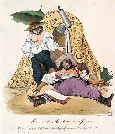 アルジェリアのフランス人芸術家を揶揄した漫画、1830年頃（カラーリトグラフ） 作： French School