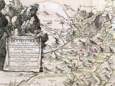 セヴェンヌ地方の地図からのカルトゥーシュ、1703 作： French School