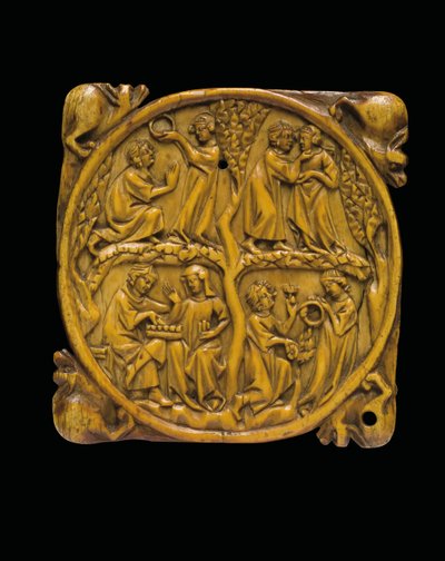 彫刻が施されたミラーケースカバー、パリ、c.1310-20 作： French School