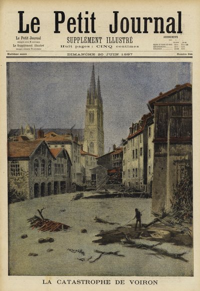 フランス、ヴォワロンでの壊滅的な洪水、1897年 作： French School