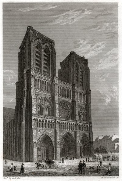 カテドラル・ノートルダム・ド・パリ(エッチング、1850年頃) 作： French School
