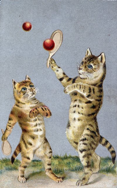 テニスをする猫たち - ポストカード 20世紀初頭 作： French School