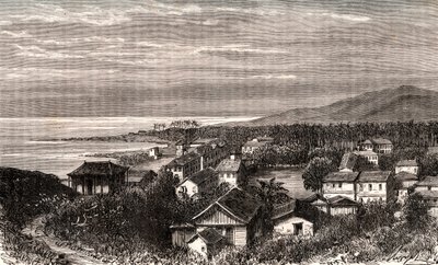 カイエンヌ - Commune en outre mer Guyane - V.A. Malt-Brown著「La France illustree: geography, history, statistical administration」に掲載された彫刻。1884 作： French School
