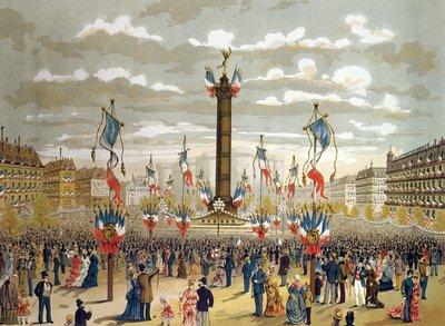 1880年7月14日、パリのバスティーユ広場でのクアトルゼジュエットのお祝い 作： French School