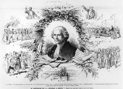 ジャンジャックルソーの死の100周年を祝うジュネーブでのお祝い、1878年のルモンドイルストリーのイラスト 作： French School
