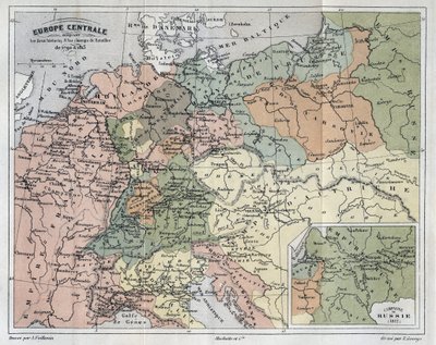 1792年から1813年の史跡と戦場を示す中央ヨーロッパ - Victor Duruy (1811-1894)による「Histoire de France」のエングレーヴィング - 1882年 作： French School