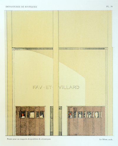 陶芸ショールーム、プレート20、ルイピエールセジールのパリのDevantures de Boutiquesによるイラスト、1927年 作： French School
