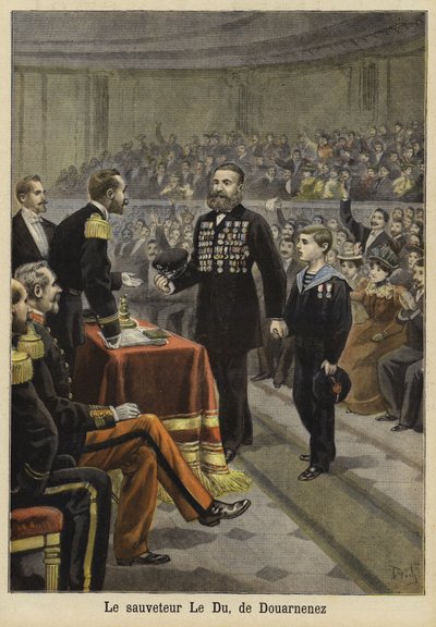 1897年、ブルターニュ、ドゥアルネネスから救助者となったルデュ氏を称える式典 作： French School