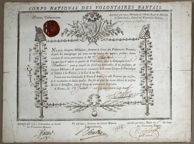 ナントのボランティアの国家警備隊への入場証明書、1789 作： French School