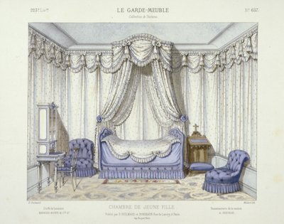 少女の部屋、『Le Garde-Meuble』より。パリ、1890年頃（カラーリトグラフ） 作： French School
