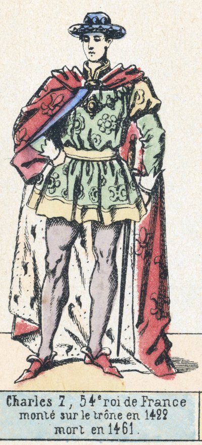 シャルル7世、第54代フランス王、1422年即位、1461年死去（カラー図版 作： French School