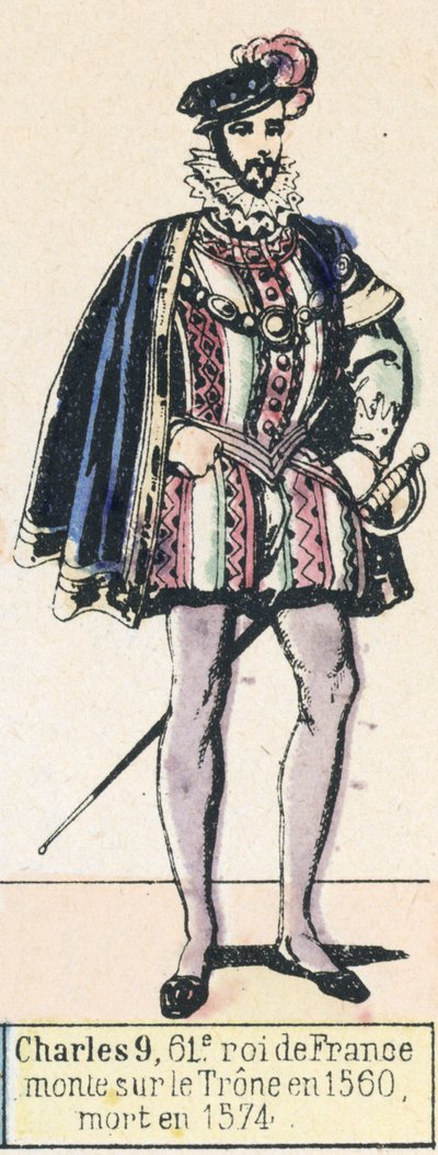 シャルル9世、第61代フランス王、1560年に即位、1574年に死去（カラー図版 作： French School