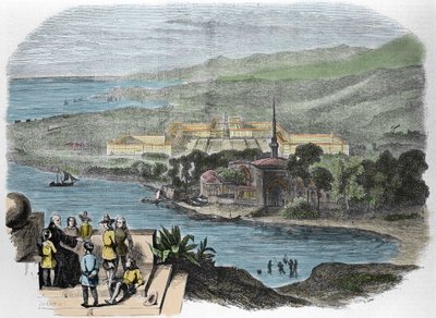 シャルル・フーリエ（1772-1837）、フランスの社会主義者：ファランステールの理想像を示す1848年のエングレーヴィング。 作： French School