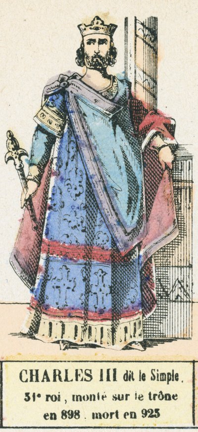 第31代王シャルル3世（898年に即位、923年に死去）（カラー図版 作： French School