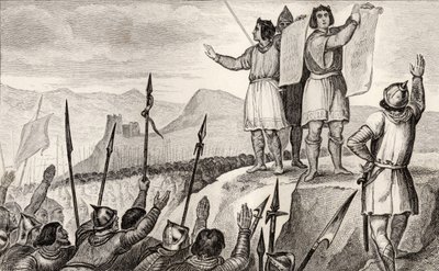 シャルド2世（823-77）ボールドと彼の兄弟であるドイツのルイは、842年にストラスブールで条約を結んだ。 作： French School