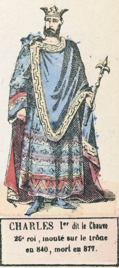 第26代王シャルル1世（はげ）、840年に即位、877年に死去（カラー図版 作： French School