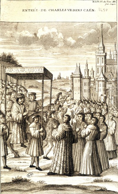 シャルル7世は1450年にカーンに入った。 作： French School