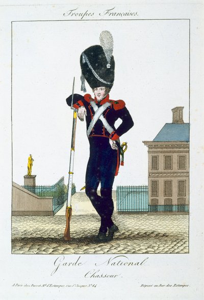 Troupes Francaisesのパブからの国家警備隊のChasseur。 chezバセット、パリ、c.1790 作： French School